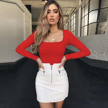 

European and American Autumn and Winter Hot Sexy Long-Sleeved T-shirt Bottoming Shirt Women's New 8129