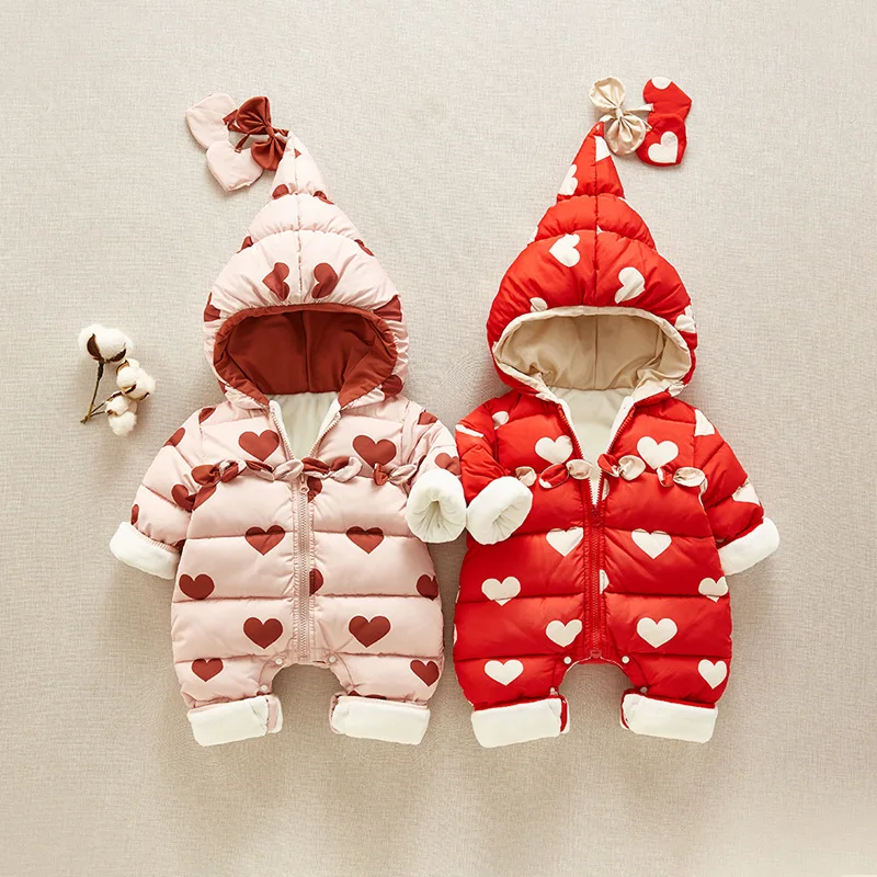 Зимние детские комбинезоны с капюшоном для девочек; плотная теплая детская верхняя одежда из хлопка комбинезоны для новорожденных комбинезоны одежда для малышей