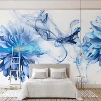 

CJSIR Modern Minimalist Abstract Smoke Blue Flowers Bedroom Background Wall Custom Large Mural Green Wallpaper Mural Decor