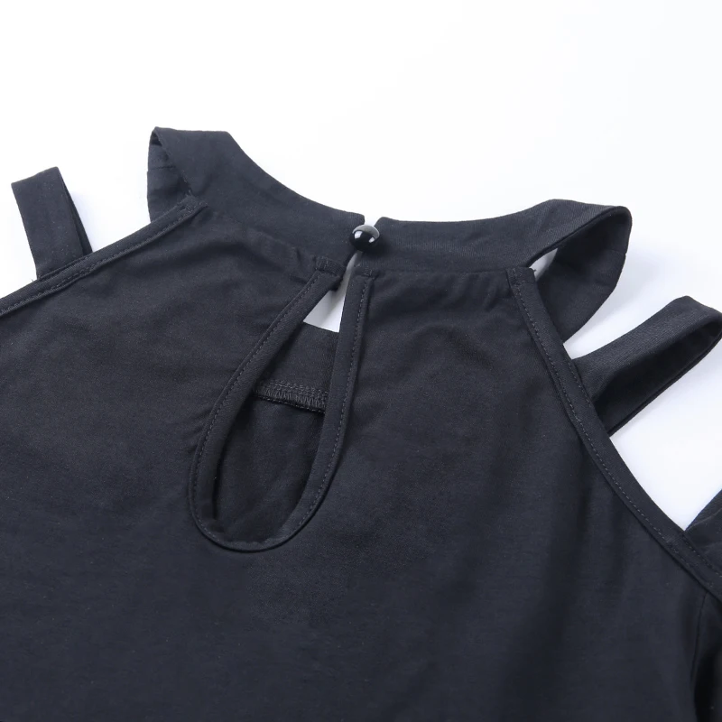 InsGoth черная облегающая футболка в готическом стиле, уличная повязка, Женские топы с длинным рукавом, черные однотонные повседневные топы с круглым вырезом