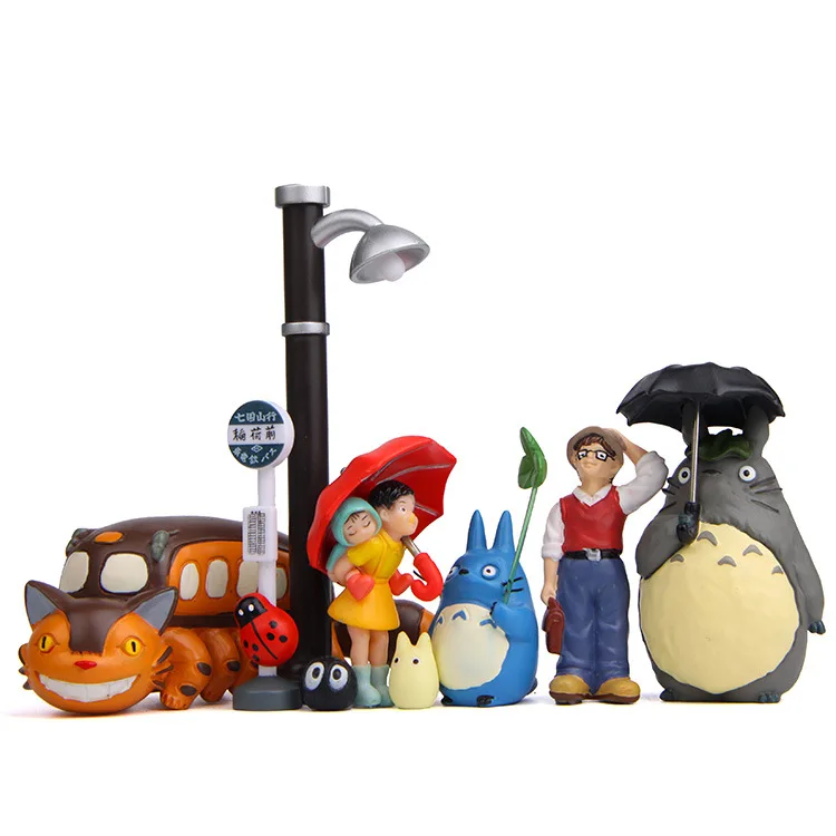 My Neighbor Totoro Umbrella Bus Stop Sign Street Light Mei and Father Figure Toys Ornament Model Fairy Garden Moss Miniature Toy | Игрушки и