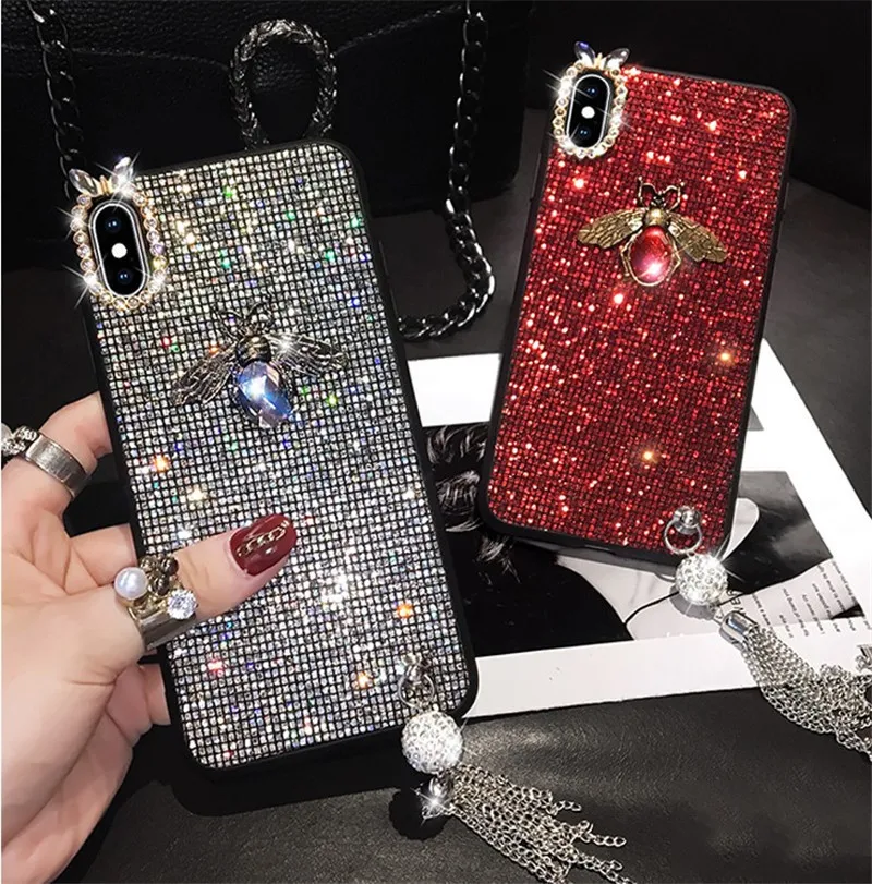 

case for iPhone 11 XR 7 8 11 Pro Max X XS Max Plus 6 6s cover glitter Bee for Phone Case tassels