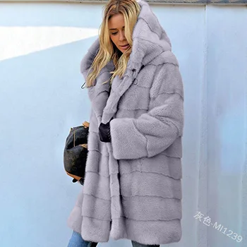 

WEPBEL Womens Coats Winter Plush Hooded Long Section Jackets Female Casual Solid Color Plus Velvet Loose Jacket
