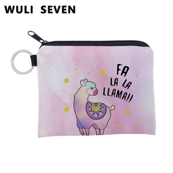 

WULI SEVEN Pink Alpaca Printing Coin Purse Small Zipper Waterproof Purse Card Key Pouch Mini Square Wallet For Children Gift