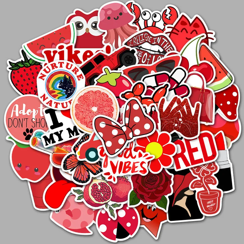 50 PCS Cartoon Red VSCO Girls Stickers For Chidren Toy Waterproof Sticker to DIY Laptop Bicycle Helmet Car Decals