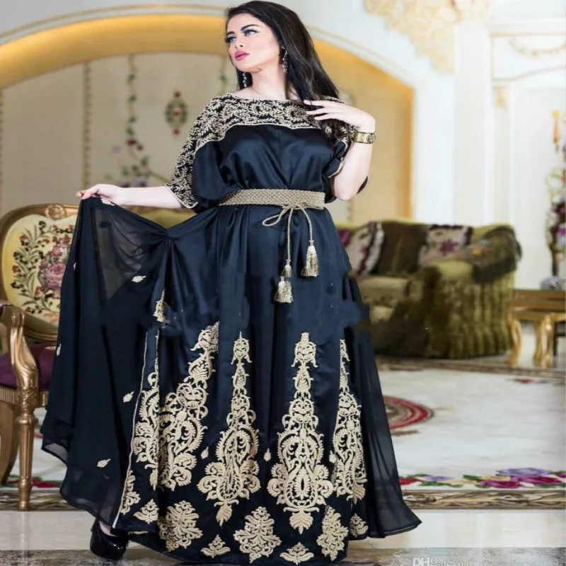 Темно синее арабское турецкое вечернее платье с рукавами Дубаи трапециевидной