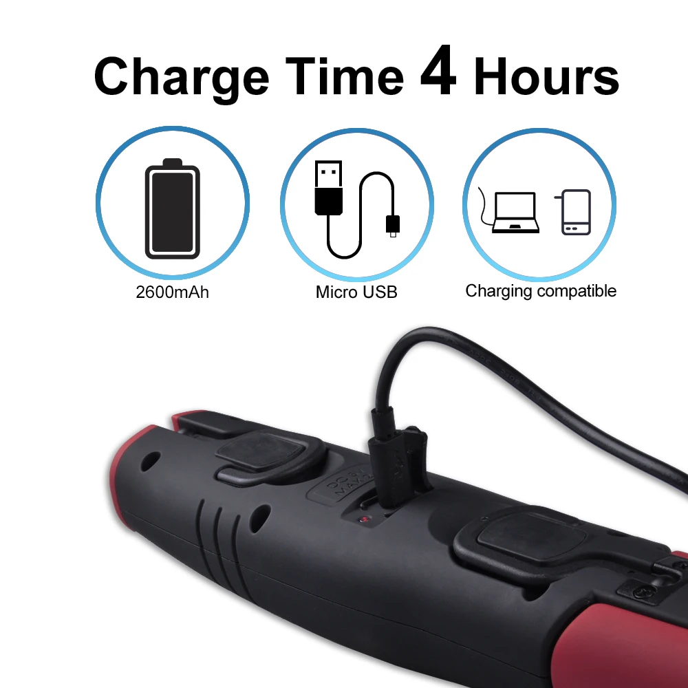 Portable Rechargeable LED Flashlight Cordless Magnetic Handheld LED Work Torch Light with Magnetic Base Double Hooks