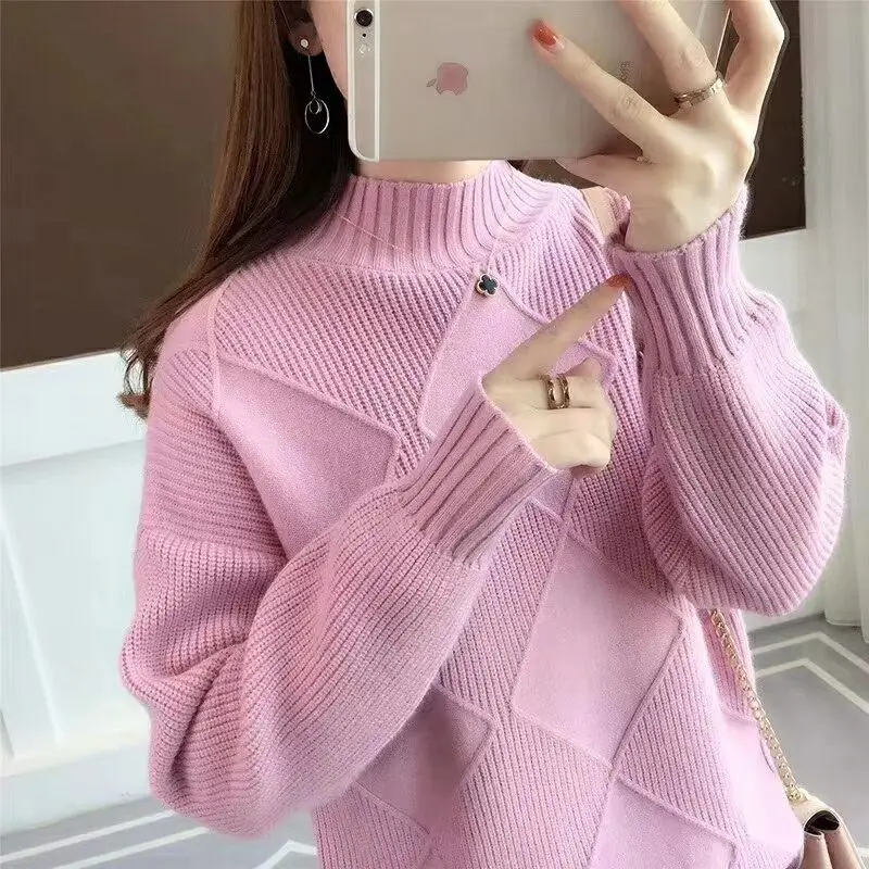 

2019 Women Pullovers Winter Sweater Fashion Spring And Autumn Pullover Long Sleeve Plaid Casual Ladies Sweaters
