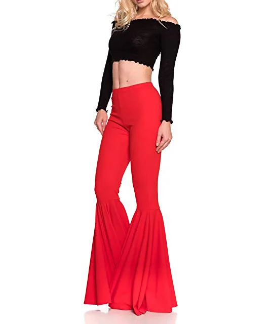 Мода Boho Лето Высокая талия повседневные Модные расклешенные брюки сплошной цвет широкие брюки-клеш женская одежда 2019 Новинка