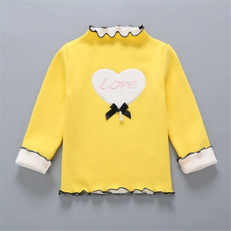 Children Girls T-shirt Velvet Cotton Long Sleeve Girls Tshirt Autumn Winter Baby Clothing Girls Bottoming Sweater 2-6Y