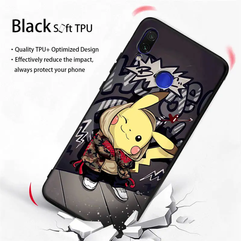 Kawaii Pika силиконовый мягкий чехол для Redmi Note 7 7A 6 Pro 6A 5A Prime 4X5 Plus черный чехол для Xiaomi A1 A2 Lite 6X PocoPhone F1