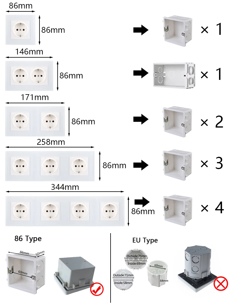 Atlectric 1/2/3/4 ряда 1/2Way кнопка выключателя света Мощность настенный выключатель с