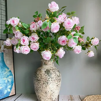 

NEW Lantern Roses long branch with fake leaves, silk artificial flowers for home wedding decoration