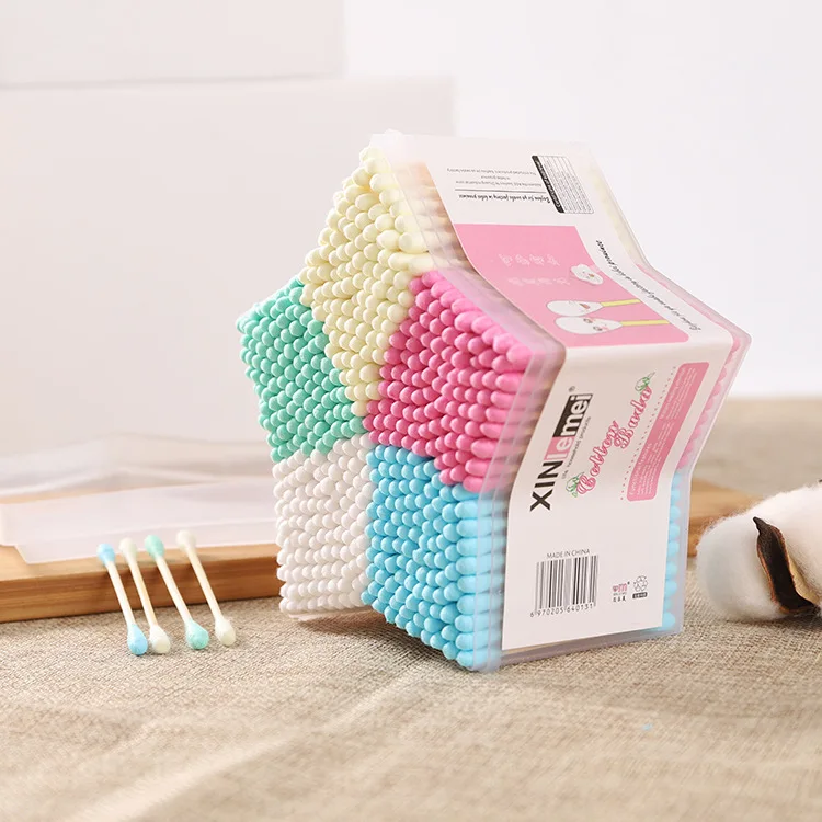 500PCS / SET Baby Cotton Swab Stick Head Ear Bud Cleaning Tool New Five-star Boxed Double-head Colored Cotton Swab