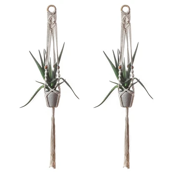 

2PCS Handmade Macrame Plant Hanger Indoor Wall Hanging Planter Basket Flower Pot Holder Home Decor Hanging Planter