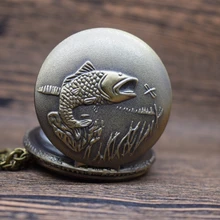 Карманные часы винтажная бронзовая Рыба карманные часы для мужчины/женщины Подвеска для часов