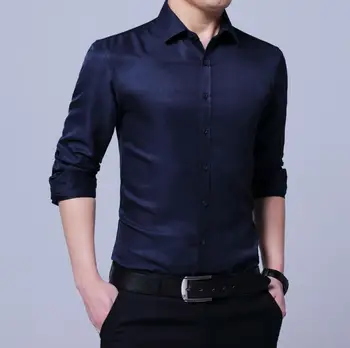 

New 2020 Spring Men's Pure Color Shirt em8 Long Sleeve Slim Fashion Casual Inch Shirt Men's Shirt k3310-2-9