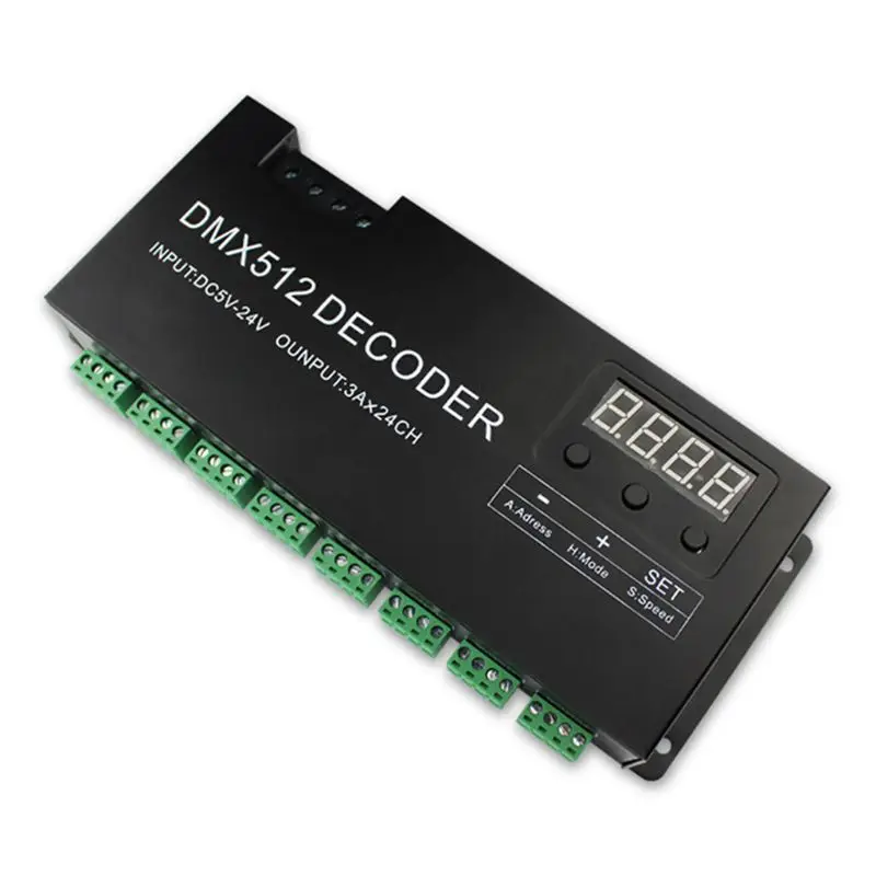 24 канальный RGB DMX 512 декодер с цифровым дисплеем 72A диммер драйвер pwm RGB контроллер DMX с RJ45 входным DC5V-24V