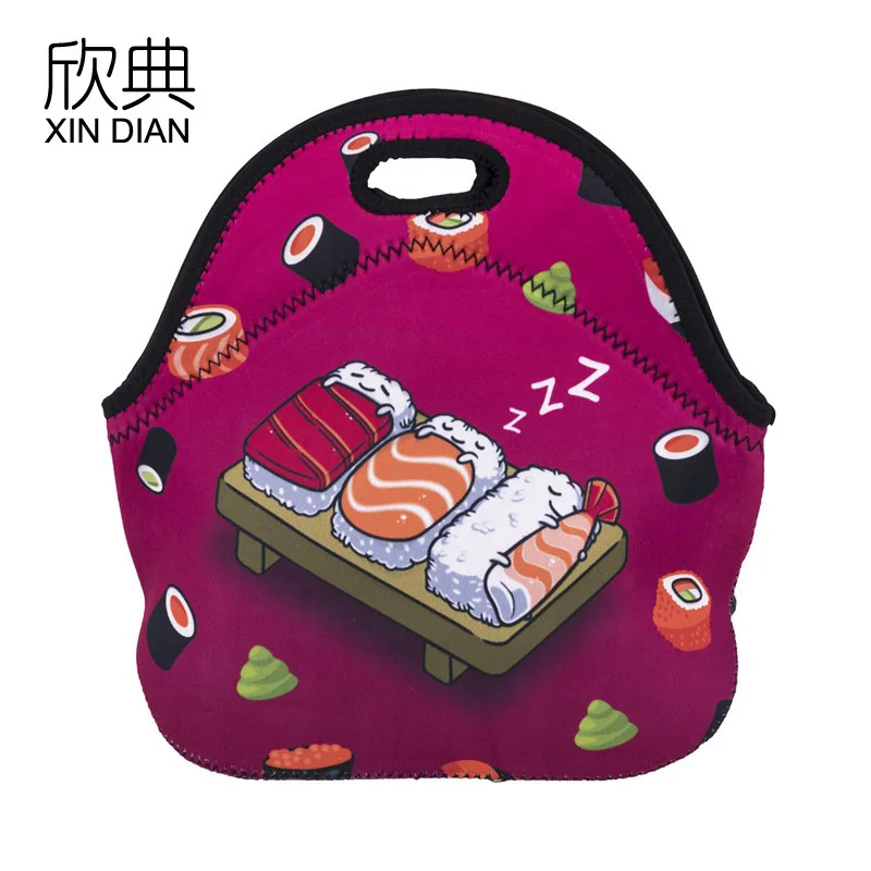 

upset insulated lunch bag 3 d sushi printing in Europe and the diving material lunch bag waterproof green lunch box bag