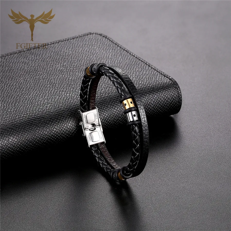 Многослойный кожаный браслет для мужчин и женщин Браслет манжета из нержавеющей