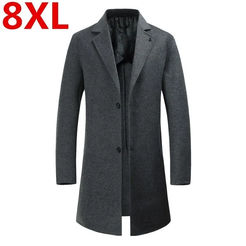 

plus size 8XL New Winter woolen long luxurious men slim fit casual thick overcoat mens warm Windbreaker trench coat Jackets