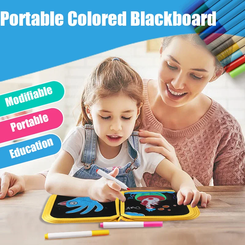 

Set Portable Erasable Drawing Board Kid DIY Drawing Book Coloring With Water Chalk Soft Painting Blackboard Reuse Toy Stationery