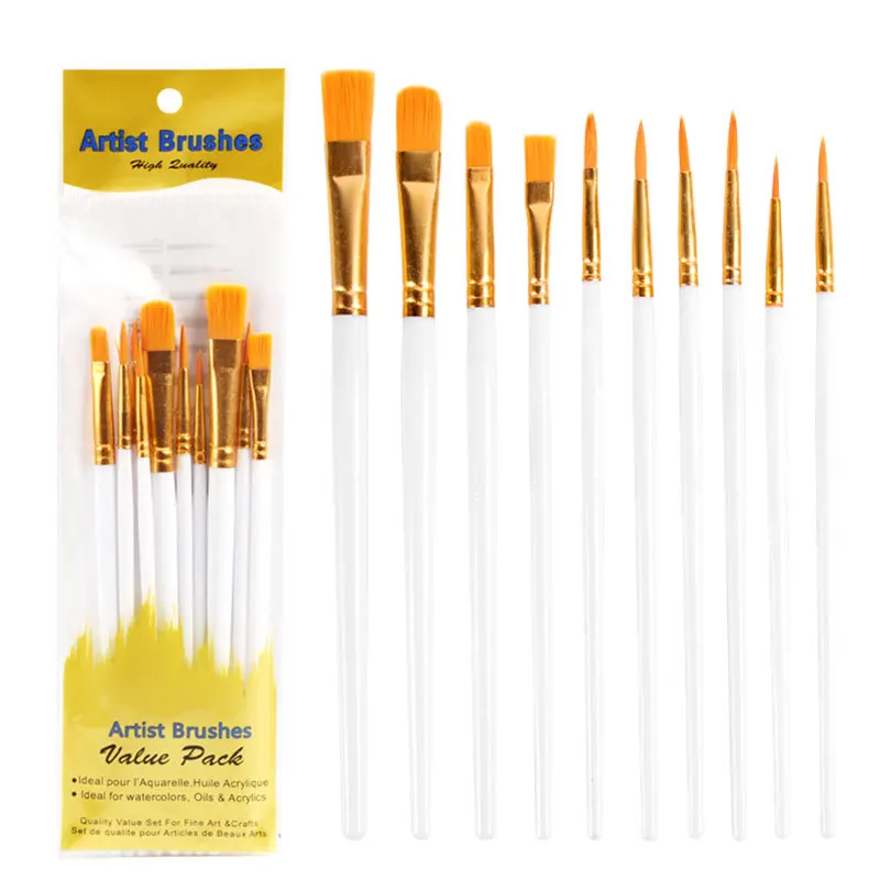 10 Pièces Pinceaux de Peinture, Pinceaux en Nylon Set de pinceaux  Professionnels multifonctionnels pour Acrylique Huile Gouache Aquarelle  Maquette