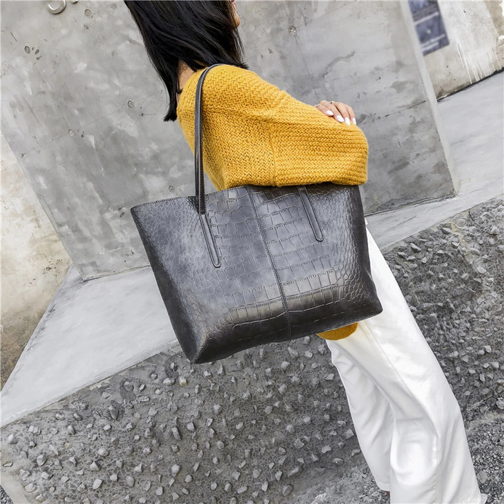 High-Quality Luxury Crocodile Handbag Women Retro Leisure Large Shoulder Bag Female Causal Totes Simple Shopping Handbag 904