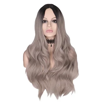 

QQXCAIW Long Natural Wavy Wig For Women Black Ombre Gray Grey Hair Middle Part Heat Resistant Synthetic Hair Wigs Cosplay Party