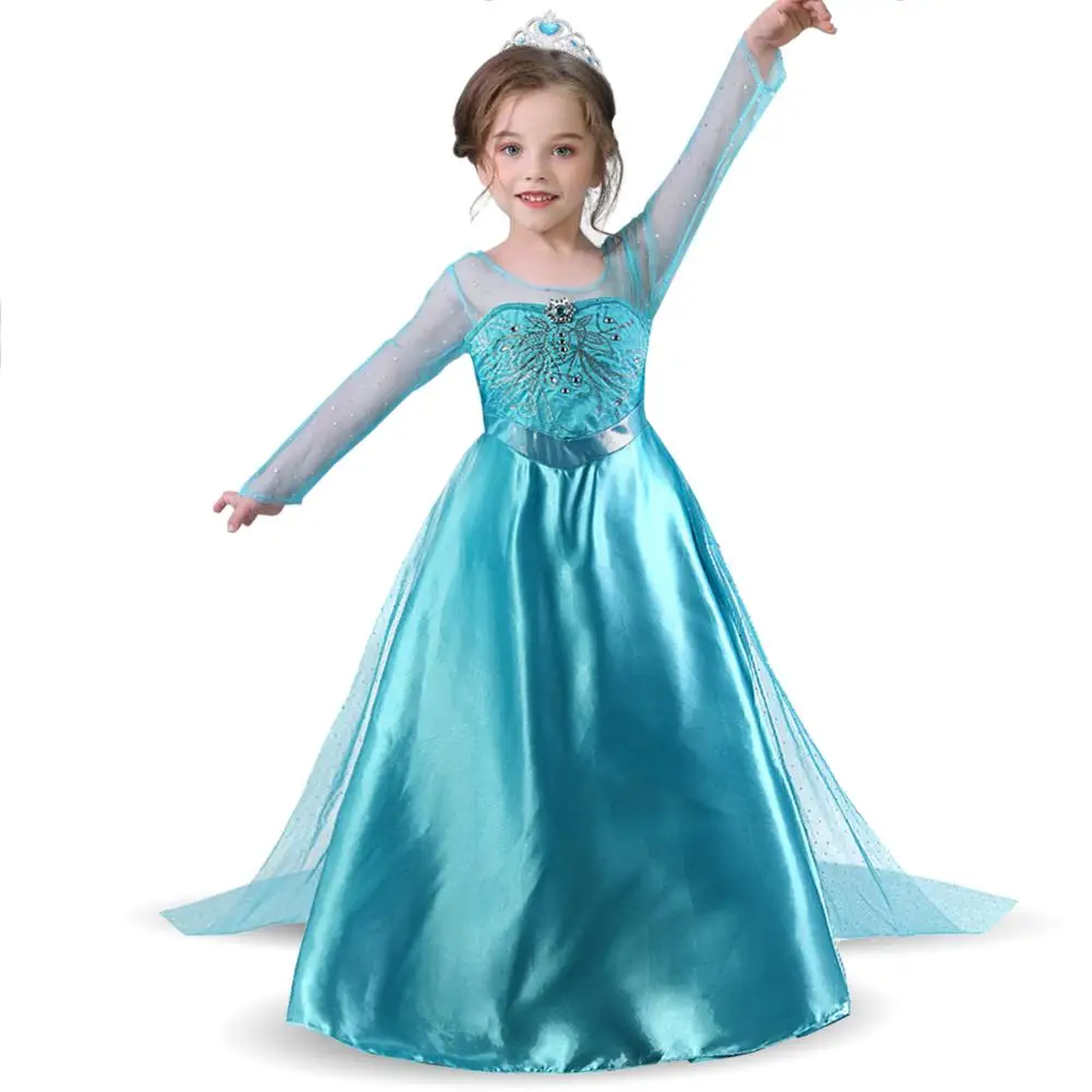 Only dress Новинка; платье «Эльза» с длинными рукавами; костюм принцессы для девочек; вечерние платья Белоснежки; Одежда для девочек «Анна»; Vestidos Infantil disfraz princesa - Цвет: Only dress