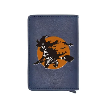 

New Arrivals Witch on Broom Digital Printing Pu Leather Card Holder Wallet 2020 Fashion Halloween Short Purse