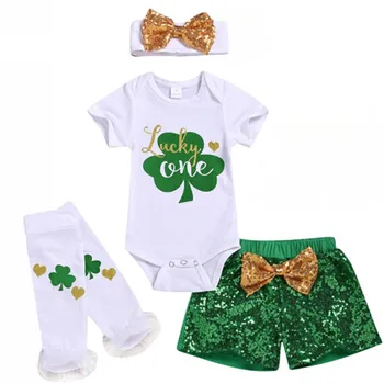 

Newborn Baby Girls My 1st St Patrick'S Day Infant Baby Girl Clover Romper Bodysuit Shorts Baby Girls Clothes 4pcs Outfits