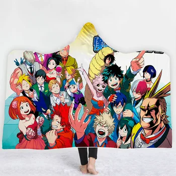 

My Hero Academia Anime 3D Printing Throw Hooded Blanket Wearable Warm Fleece Bedding Office Quilts Soft Adults Travel 05