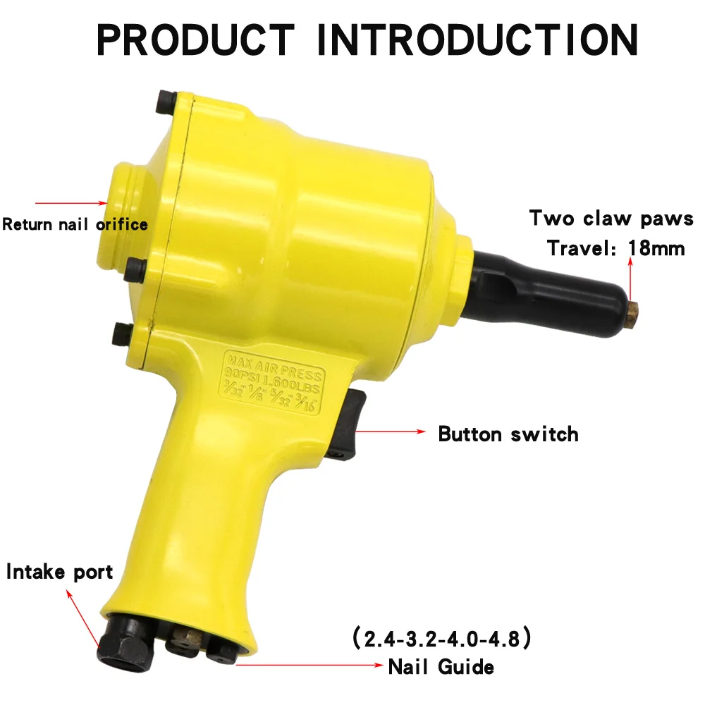 Pneumatic Air Blind Rivet Gun With 40 Pcs Nail Automatic POP Riveters Riveting Tool for 2.4mm 3.2mm 4.2mm 4.8mm