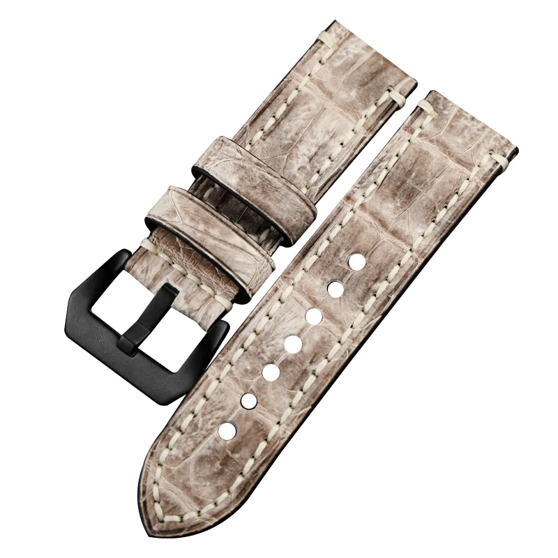 PSTARY Гималайский белый ремешок из кожи аллигатора 20 мм 22 мм 24 мм 26 мм ремешок из натуральной кожи Подходит для мужских часов PAM111/441 - Цвет ремешка: balck buckle