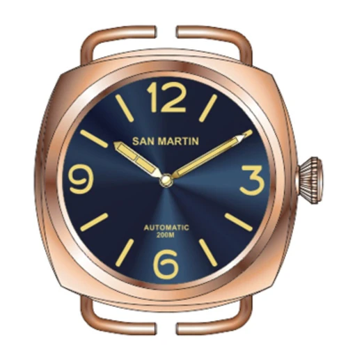 San Martin New Vintage Watch Fashion Cusn8 Bronze Diving Mechanical Watch 200 Water Resistant C3 super luminous sapphire glass - Color: blue with logo