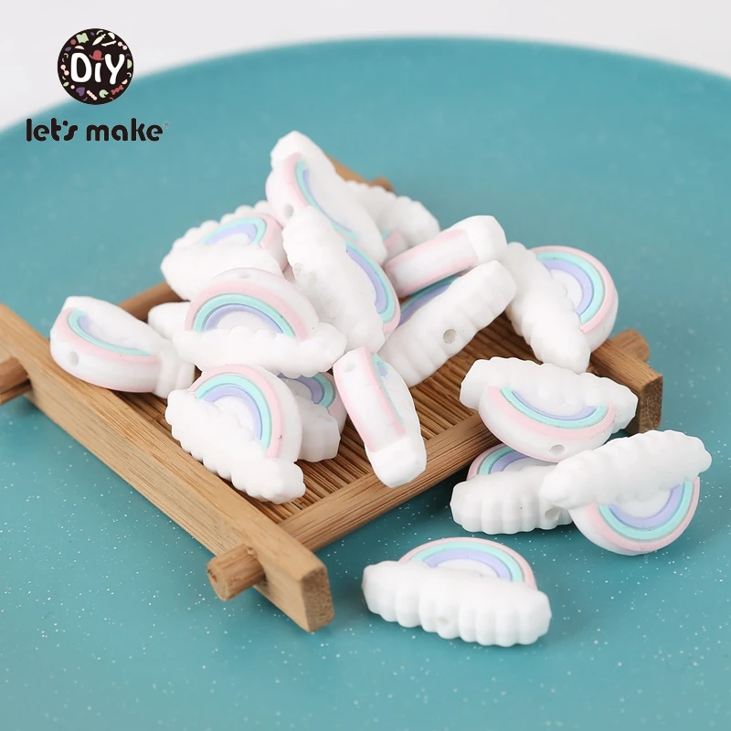 Let's make Baby Silicone Teethers Beads Toy BPA Free 5pcs Mini Rainbow Clouds Food Grade DIY Accessories Childen's Goods Product