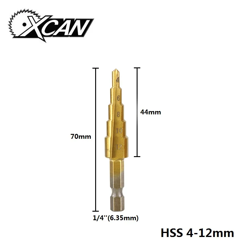 1pc 4-12mm XCAN 3-13 4-12 4-20 4-32 мм HSS с титановым покрытием Ступенчатое сверло аксессуары для электроинструментов конусное сверло для дерева и металла - Цвет: 1pc 4-12mm
