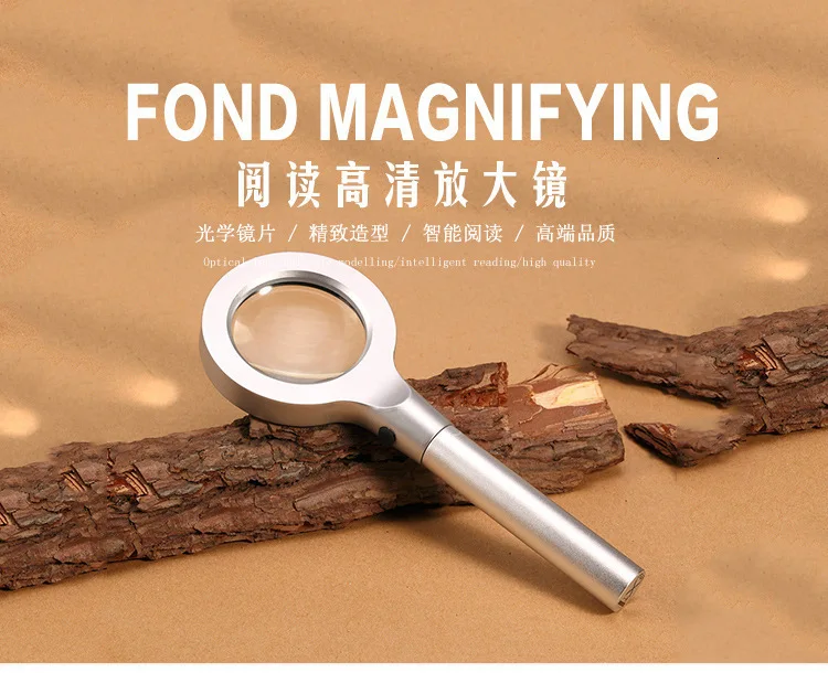 FGHGF Metal Portable 5X Handle Magnifier Illuminated Reading Magnifying Glass Loupe With 8 LED Lights