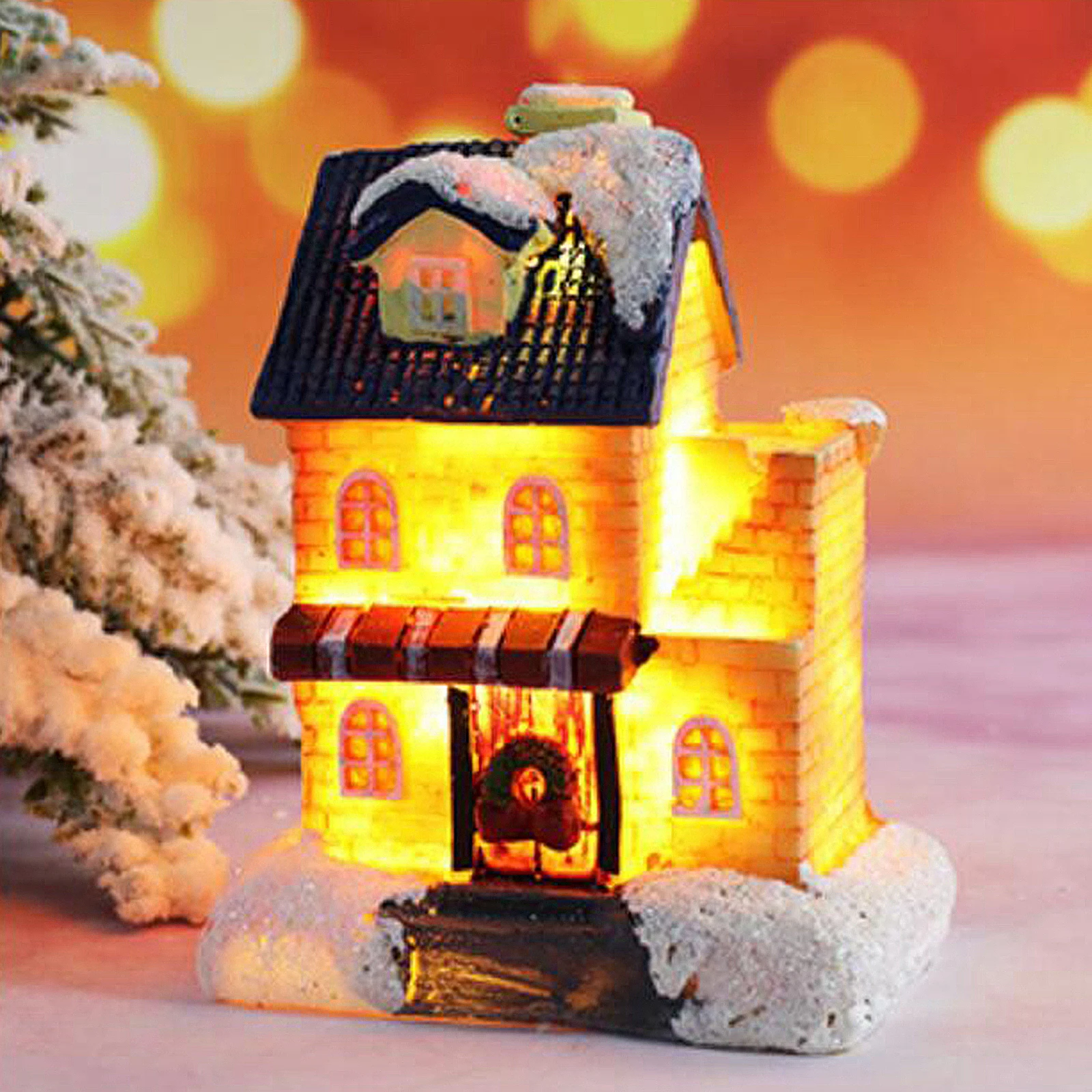 Christmas House Decor LED Light Resin Village Ornament Gift Decoration K