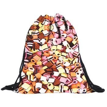 

Unisex Backpacks 3D Printing Bags Drawstring Backpack Travel Softback Large capacity canvas candy print drawstring bag Backpack