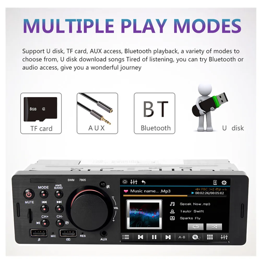 4,1 дюймовый сенсорный экран в тире Bluetooth автомагнитолы стерео аудио Музыка FM Aux TF Mp3 плеер задний резервный камера USB зарядка телефона