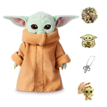 

Yoda Plush Toy The Mandalorian Baby Yoda Stuffed Doll 12 inch with Yoda Keychain,Yoda Pin,Yoda Stickers