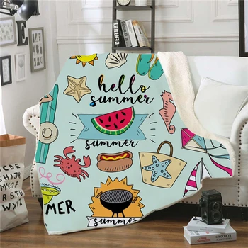 

Outing Picnic Pattern Double Layer Plush Blanket Multipurpose Bed Cover Bedspread Blanket Office Nap Blanket