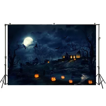 

Halloween Photography Background Haunted House Pumpkin Lamps Night Moon Backdrop Children Photo Portrait Shoot W-4116