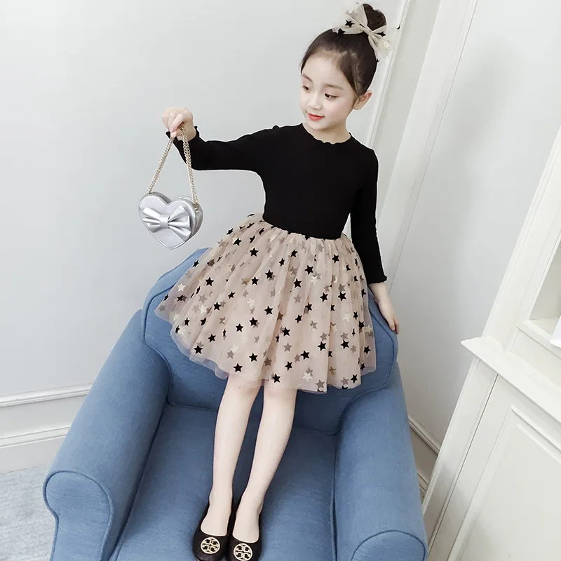 

2019 Spring Childrenswear Girls Korean-style Dotted Dress Middle And Large Children Long Sleeve Princess Dress Children Shirt a