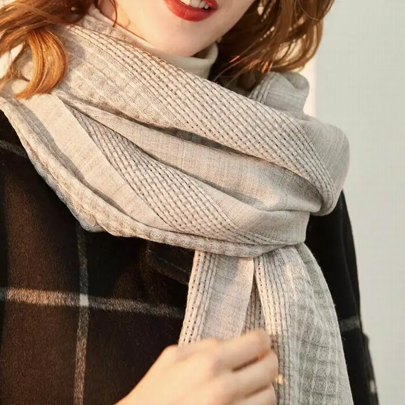 Новинка 100 шерстяной женский шарф высокого качества из чистой шерсти шарфы серого цвета хаки шали зимние теплые женские подарки
