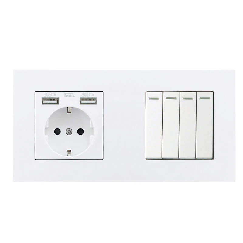 Socket 4Gang Switch Atlectric DE EU RU Plug Power Double Socket Dual USB Port 1 2 3 4 Gang Lamp Light Switch Wall Socket Electrical Plastic Outlet - Тип: Socket 4Gang Switch