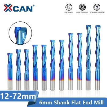 

XCAN Flat End Mill 6mm Shank Nano Blue Coated 2 Flute Spiral Milling Cutter Carbide Router Bit CNC End Milling Bit