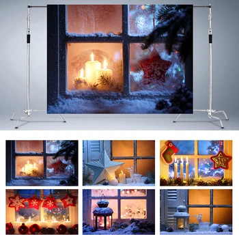 

Nitree Candle Christmas Sock Star Lantern Window Winter Snow Party Backdrop Photography Background Photo Studio Props Vinyl